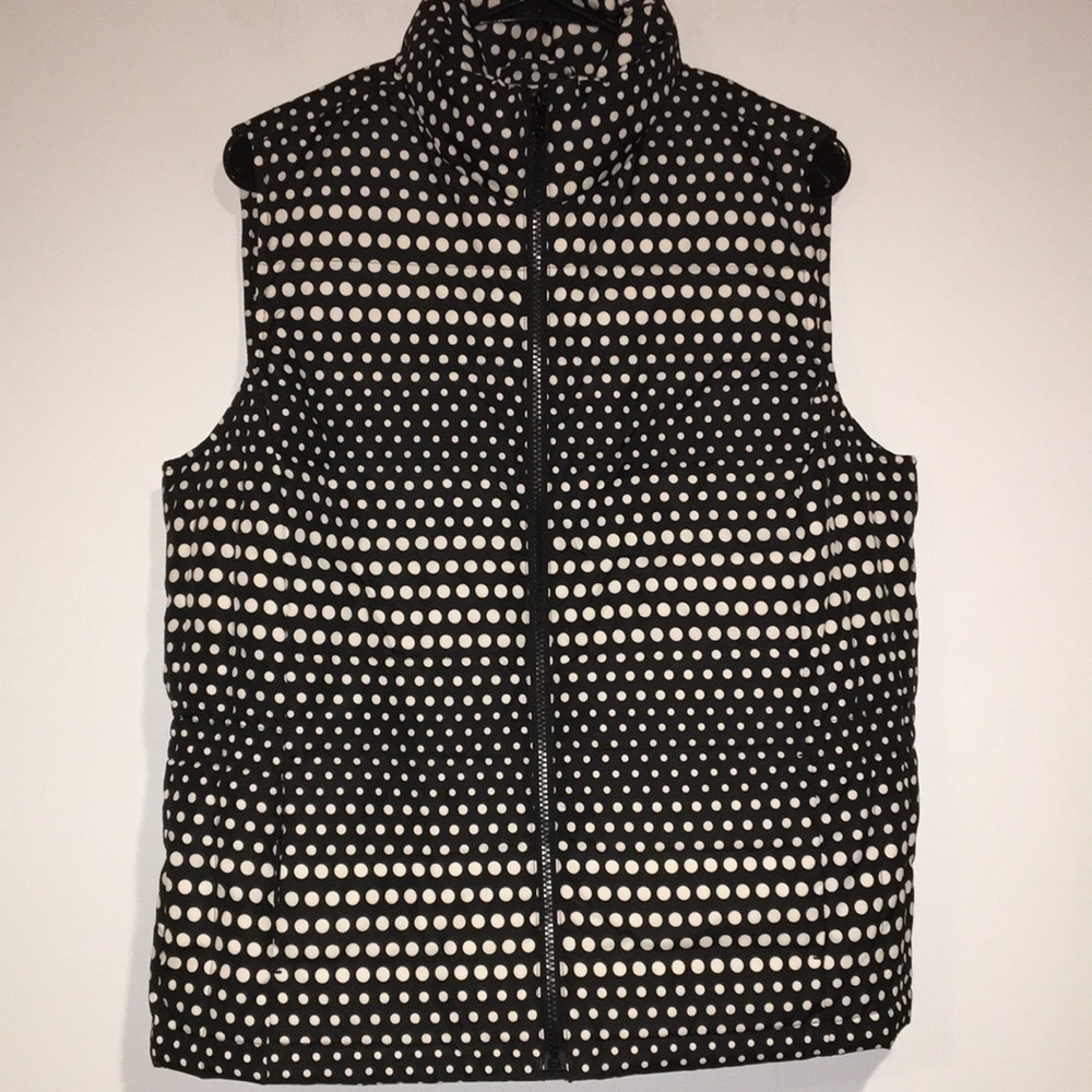 Talbots petite black and white polkadot downfield vest Size Large